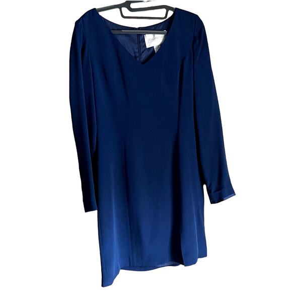 Vintage Hugo Buscati Collection 100% Silk Blue Dress Cocktail Size 8 V-Neck - Picture 1 of 9